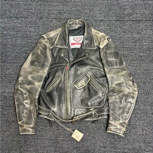 Vintage First Gear Jacket Men XL Leather Motorcycle Buckle Distressed Biker Heav